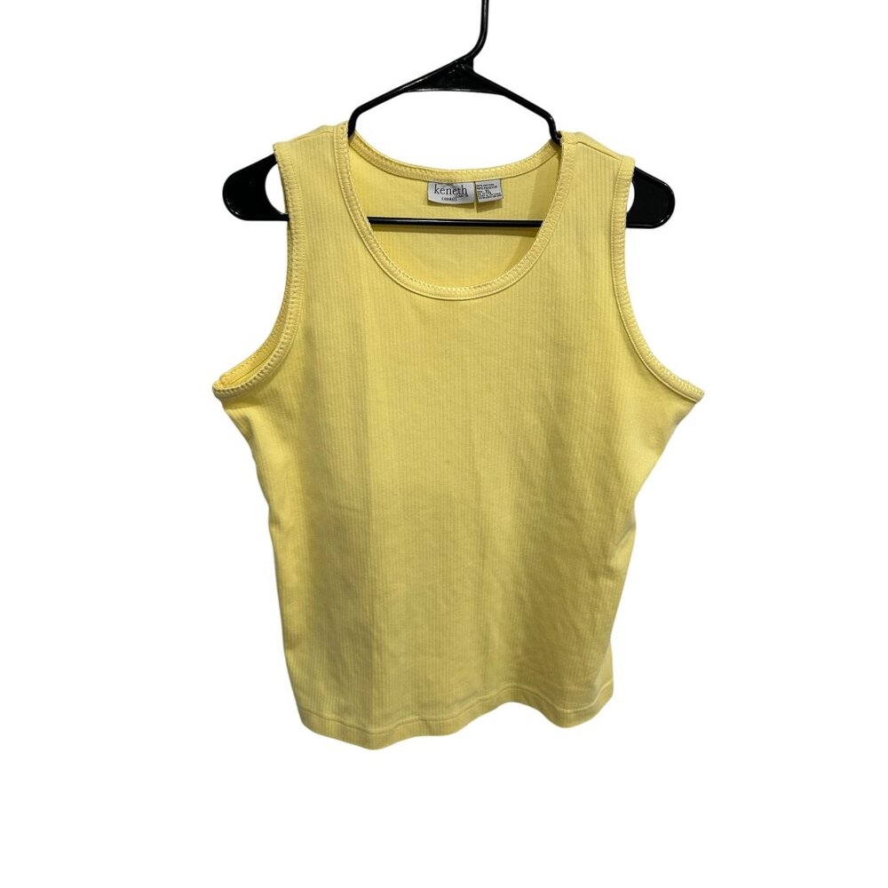 Kenneth Casuals Yellow Sleeveless Tank Top XL Ribbed Knit Lightweight Cotton Ble
